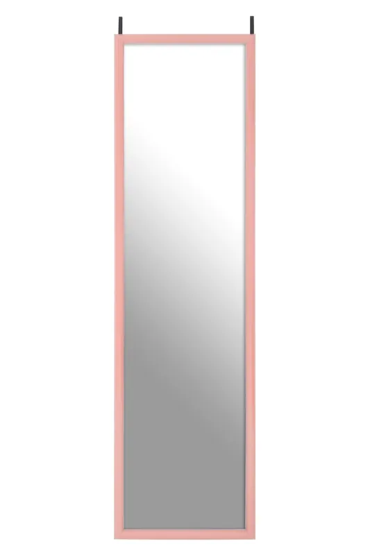 Pink Plastic Frame Over Door Mirror, Durable 124x34cm Full-Length Mirror for Bedroom or Bathroom
