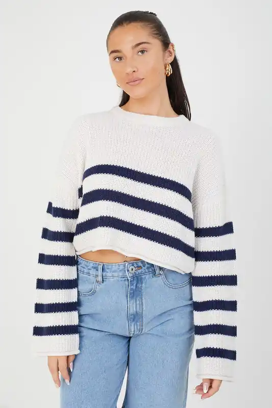 Striped Cropped Knitted Jumper - Brave Soul
