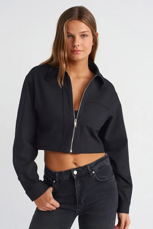 Women's Cropped Poplin Zip Jacket - Dilvin