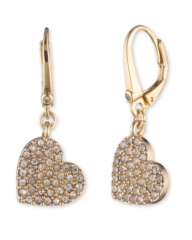 Heart Drop Earrings with Crystal - Gold and Crystal