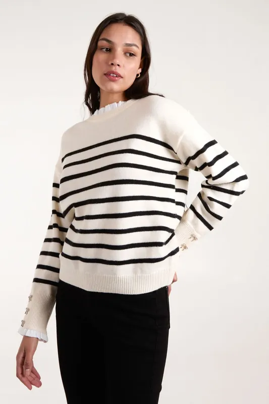 Horizontal Stripes Button Details Jumper - Blue Vanilla