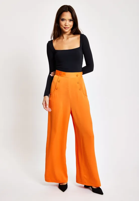 Orange Wide Leg Trousers - Liquorish