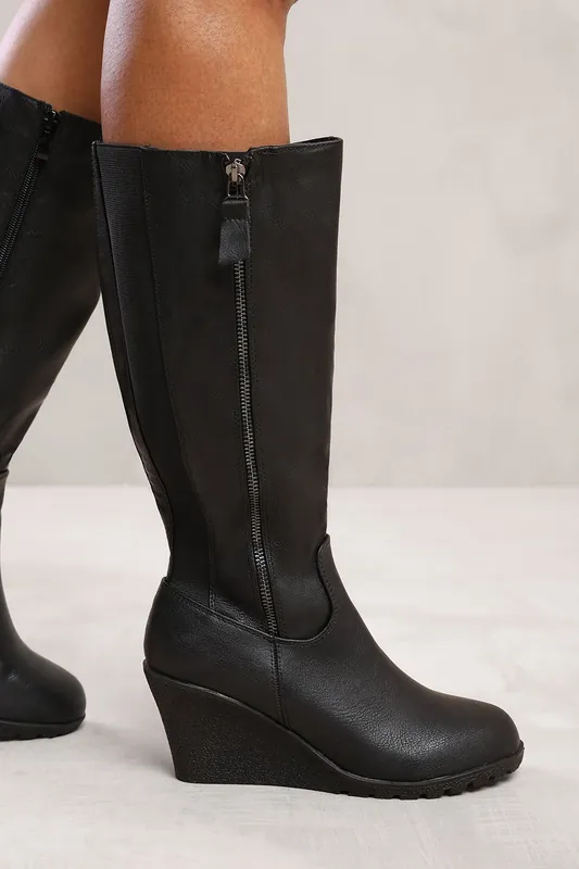Effie' Wedge Heel Mid Calf High Boots With Side Zip - Where's That From