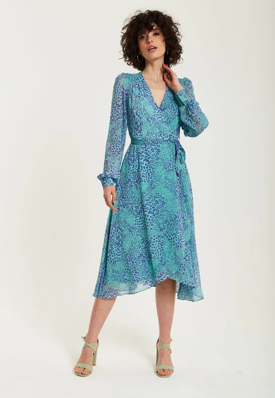 Blue Animal Print Midi Dress - Liquorish
