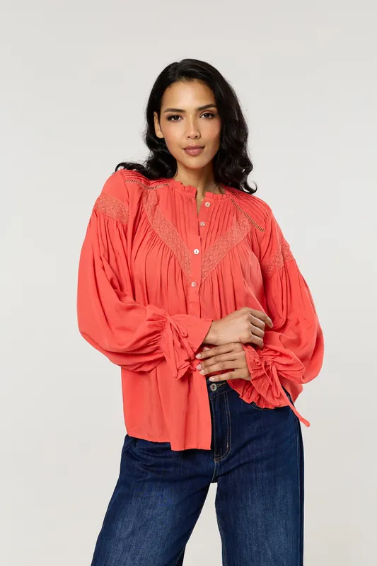 Coral Lace Detail Shirt - Liquorish