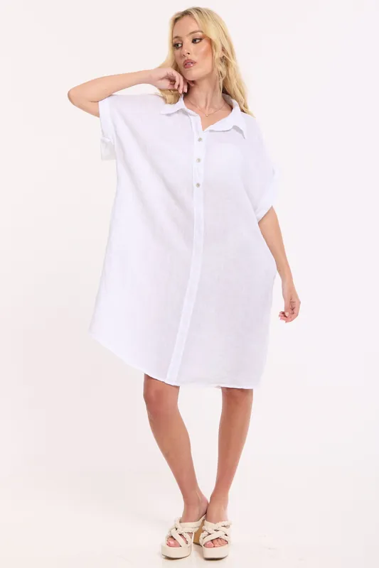 Soft White Linen Shirt Dress - Liquorish