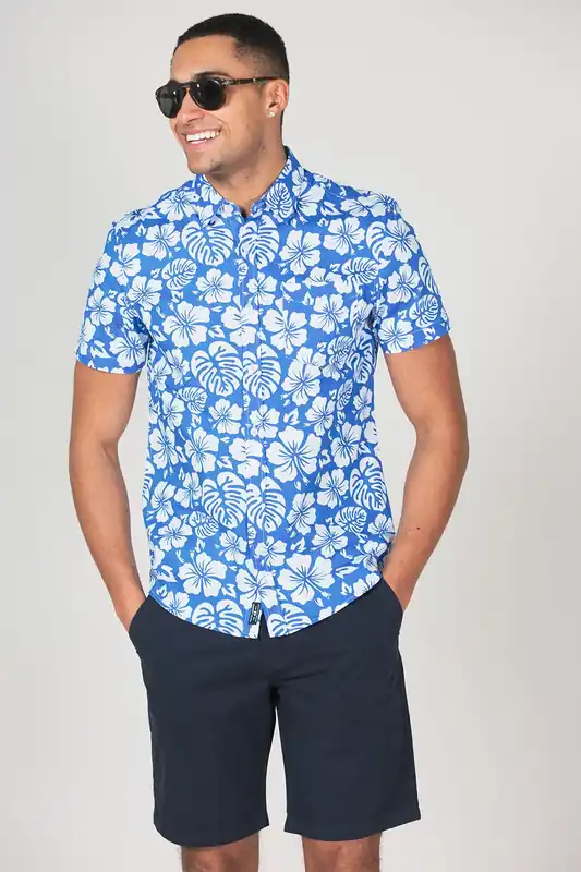 Cotton Short Sleeve Button-Up Printed Shirt