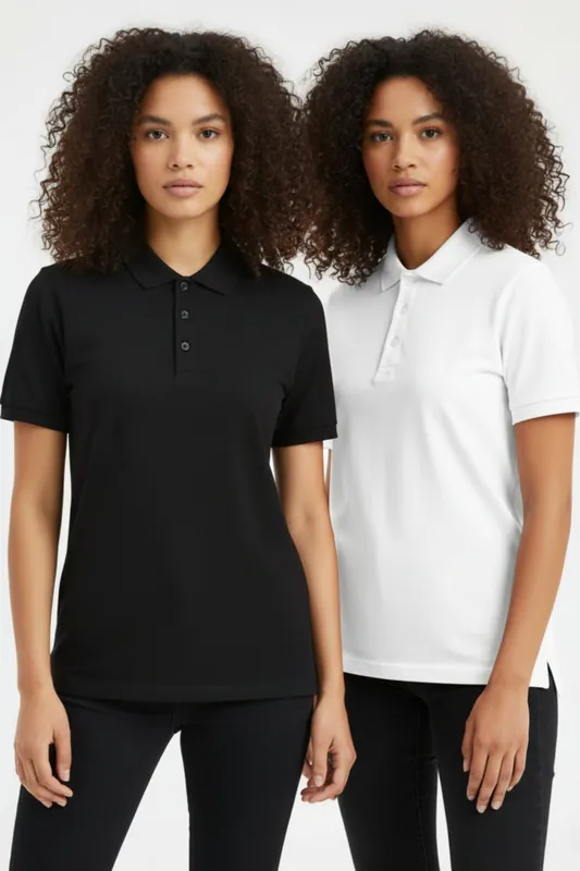 Classic Black/White Polo Collar Short Sleeve T-Shirt 2 Pack