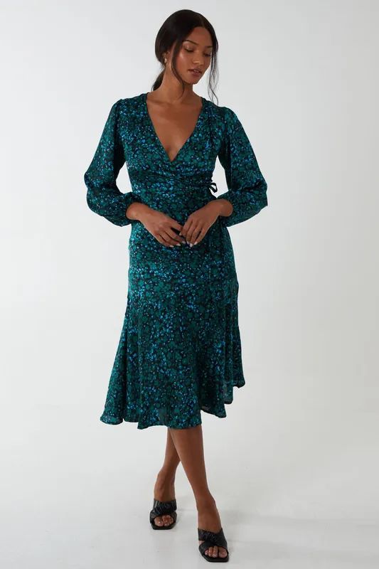 Wrap Front Midi Dress - Blue Vanilla