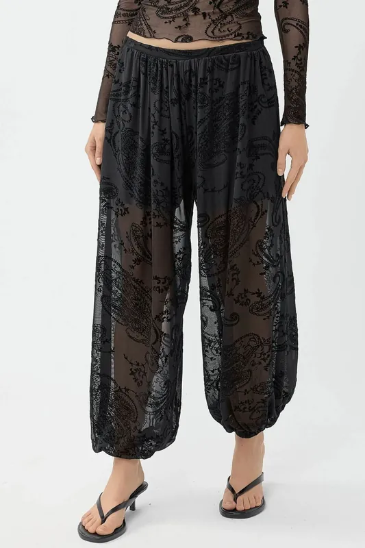 Relaxed Fit Flock Print Tulle Pants - Busem