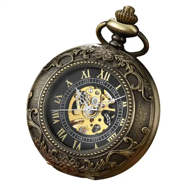 Mechanical Skeleton Half Hunter Vintage Pocket Watch With Chain - TruClothing