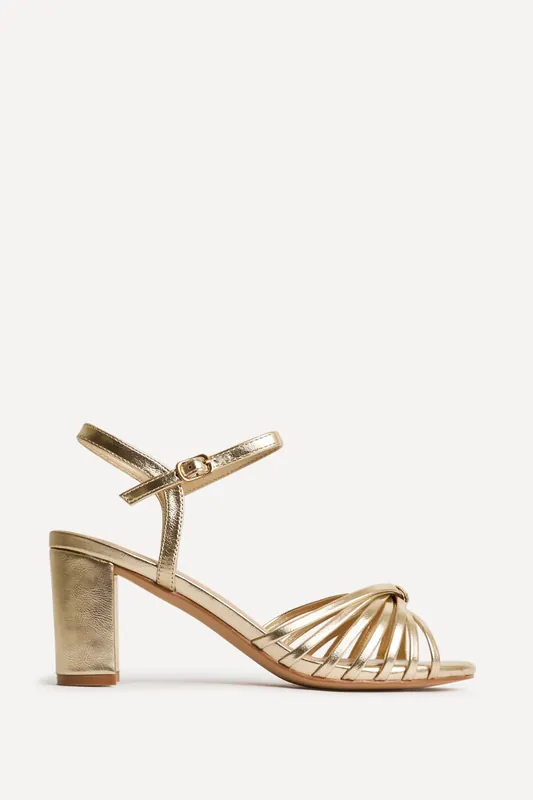 Arabel Gold Faux Leather Block Heeled Sandals - Linzi