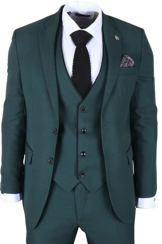 3 Piece Suit Contrast Trim Tailored Fit Formal Attire - TruClothing