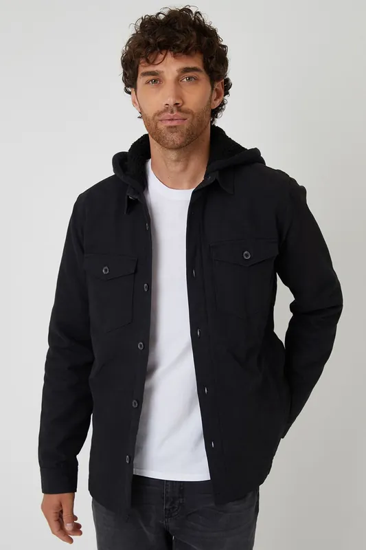 Quilted Shacket with Borg Lined Hood - Threadbare