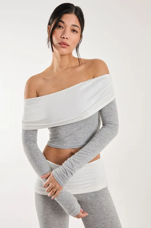 Two Tone Bardot Top - Pink Vanilla