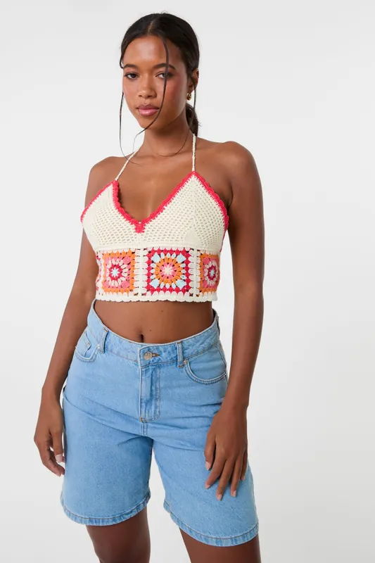 Multi Crochet Patchwork Bralette - Pink Vanilla