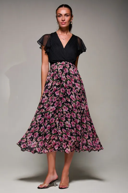 Two Tone Chiffon Midi Dress - Jolie Moi