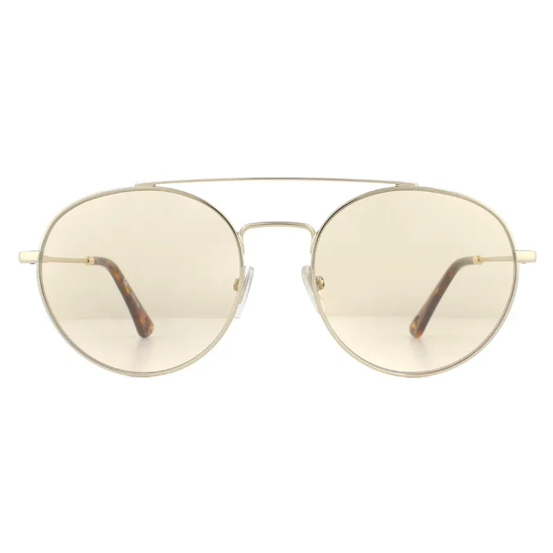 Round Shiny Light Gold Havana Brown Sunglasses - Police