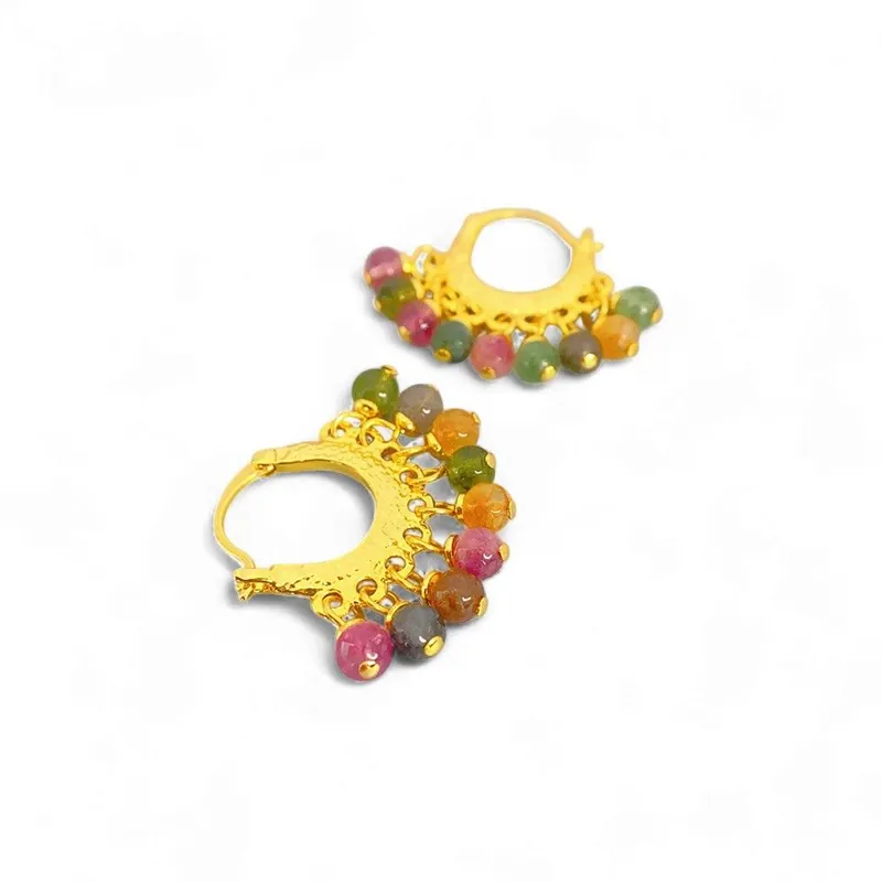 Multicolour Beaded Gold Hoop Earrings - Liquorish