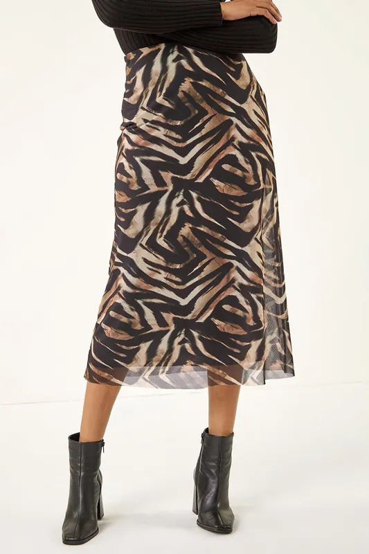 Animal Print Mesh Skirt - Roman