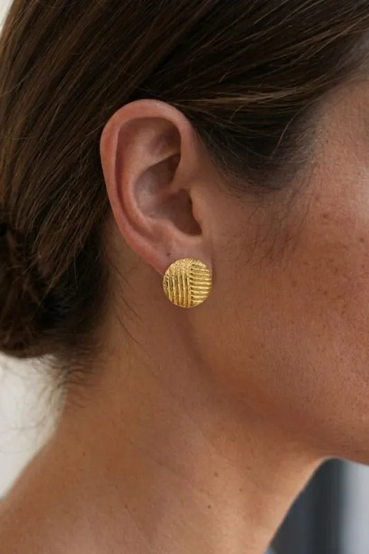 Gold Plated Round Textured Earrings - Serla