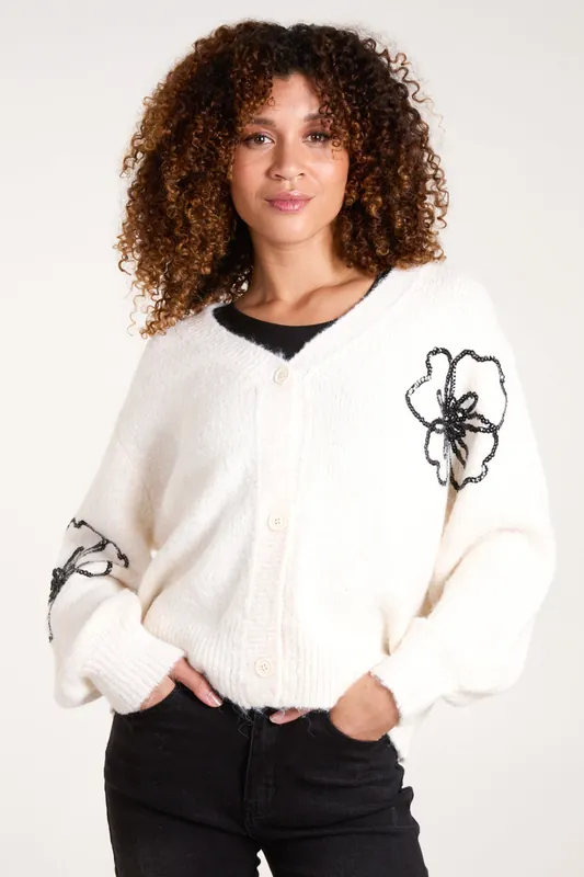 Stone Flower Embroidery Cardigan - Blue Vanilla