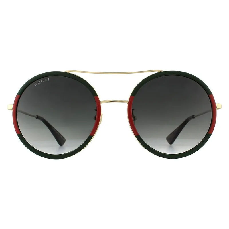 Round Gold Green and Red Green Gradient Sunglasses - Gucci