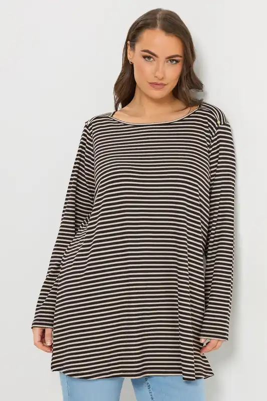 Ribbed Stripe Stud Detail Top - Yours