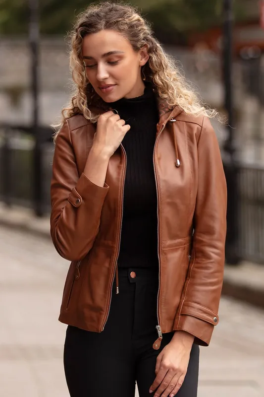 Anne' Leather Jacket with Adjustable Waist String - Ashwood Leather