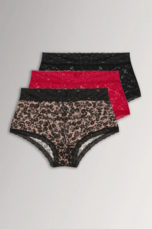 3 Pack Printed Lace Mid Rise Shorts - Yours
