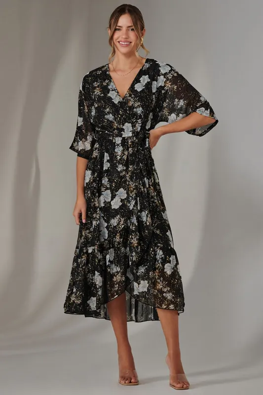 Rita Ruffle Hem Chiffon Midi Dress - Jolie Moi