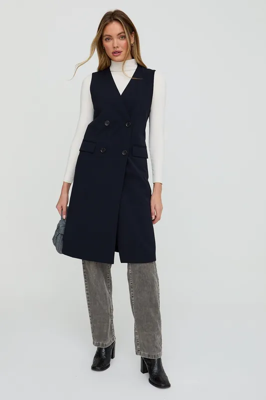 Myra Sleeveless Long Jacket In Black - Lily and Lionel