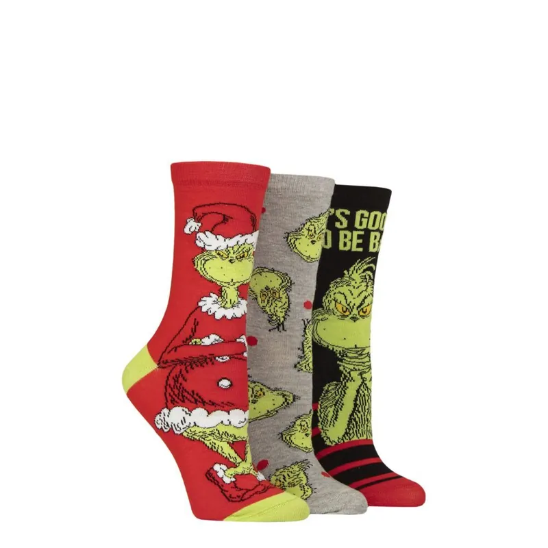 Mens and Ladies 3 Pair Grinch Cotton Socks - SOCKSHOP