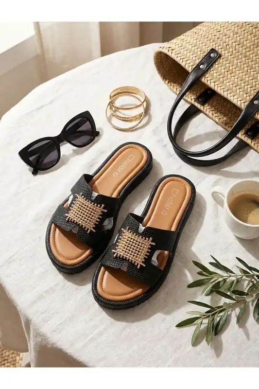 Amber Gold Woven Buckle Slides - IKRUSH