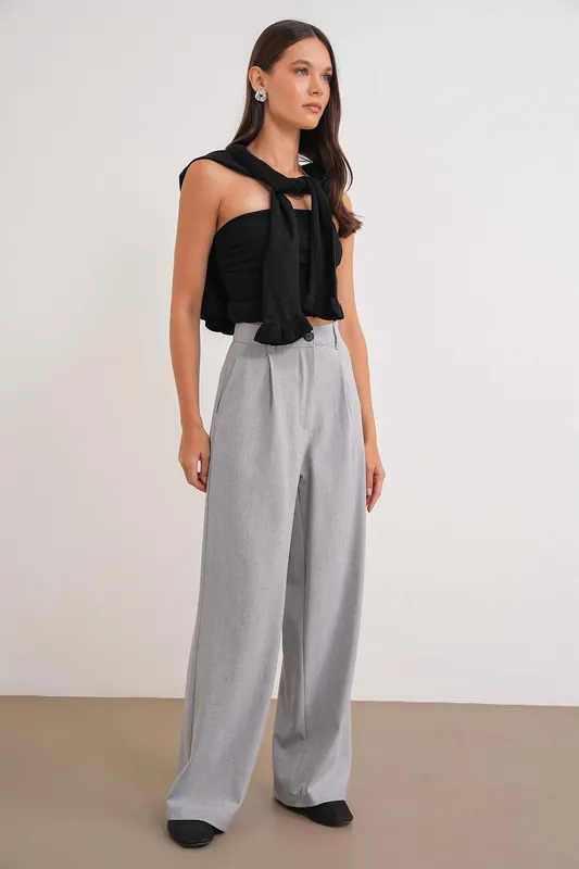 High Waist Palazzo Pants with Pockets - MixRay