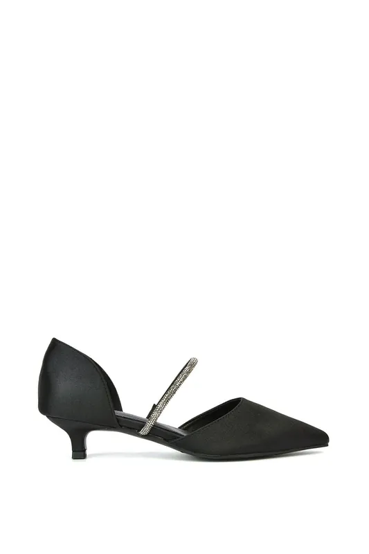 Laura' Diamante Strap Kitten Heel Pointed Toe Court Shoes - XY London