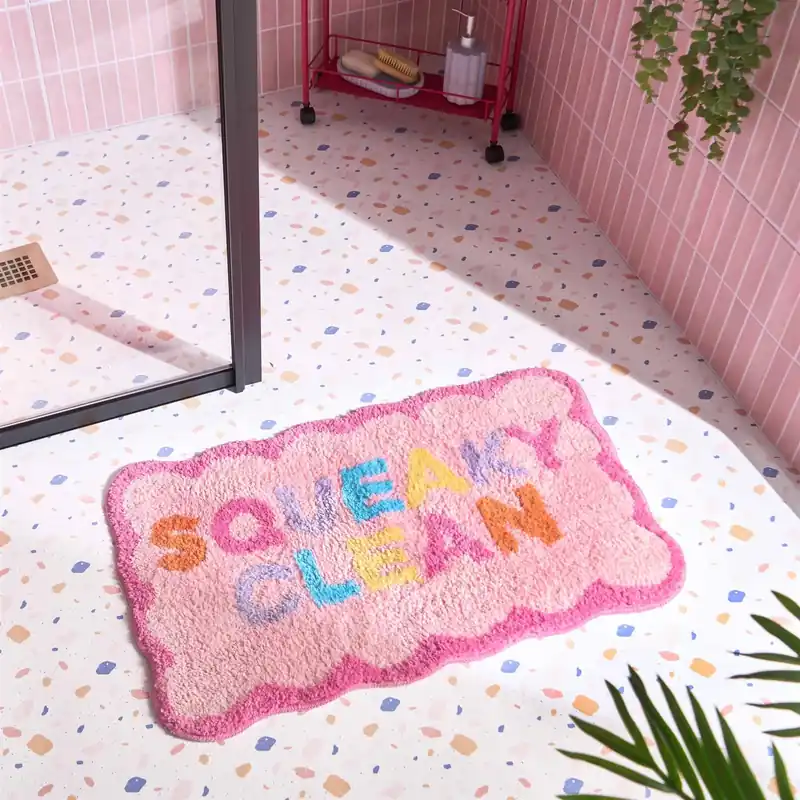 Bath Mat Non Slip Rug Shower Textured Shaggy Bathroom Squeaky Clean - OHS