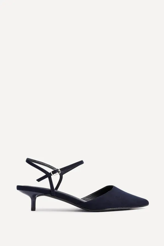 Vogue Navy Faux Suede Kitten Court Heel - Linzi