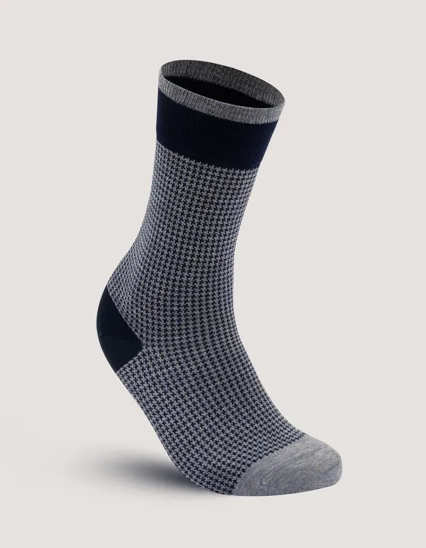 Grey Houndstooth Pattern Cotton Socks - Brian Oak
