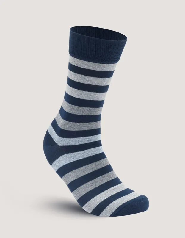 Navy and Grey Block Stripe Socks - Brian Oak