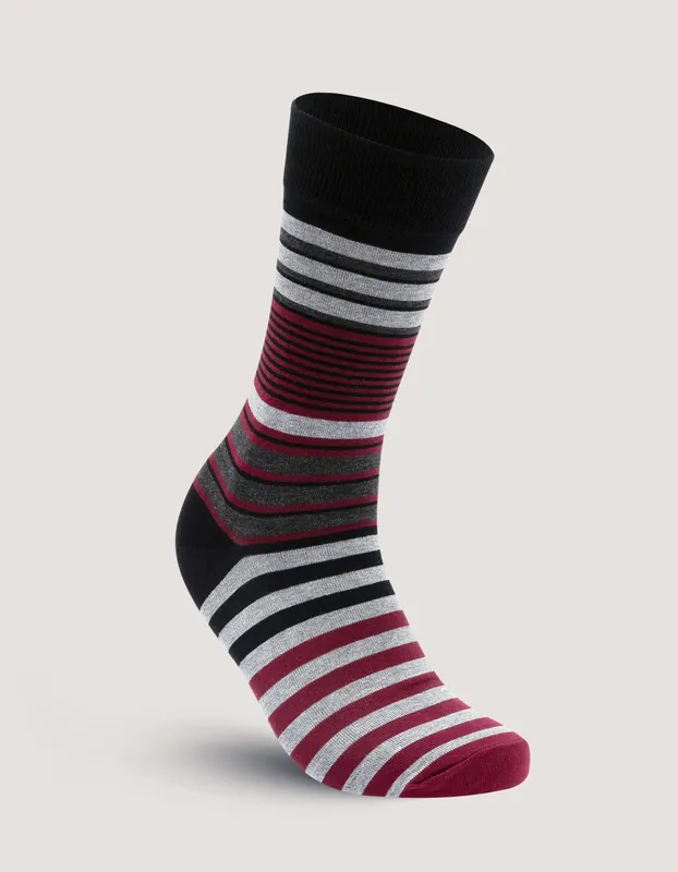 Burgundy Multi Stripe Socks - Brian Oak