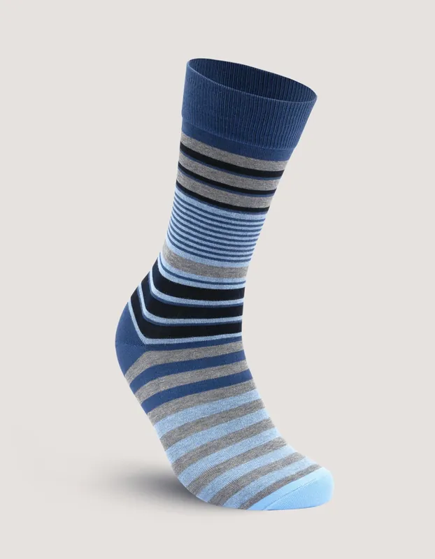 Light Blue Multi Stripe Cotton Socks - Brian Oak