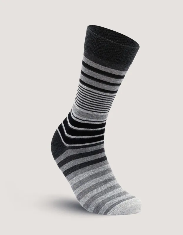 Grey and Black Multi Stripe Socks - Brian Oak