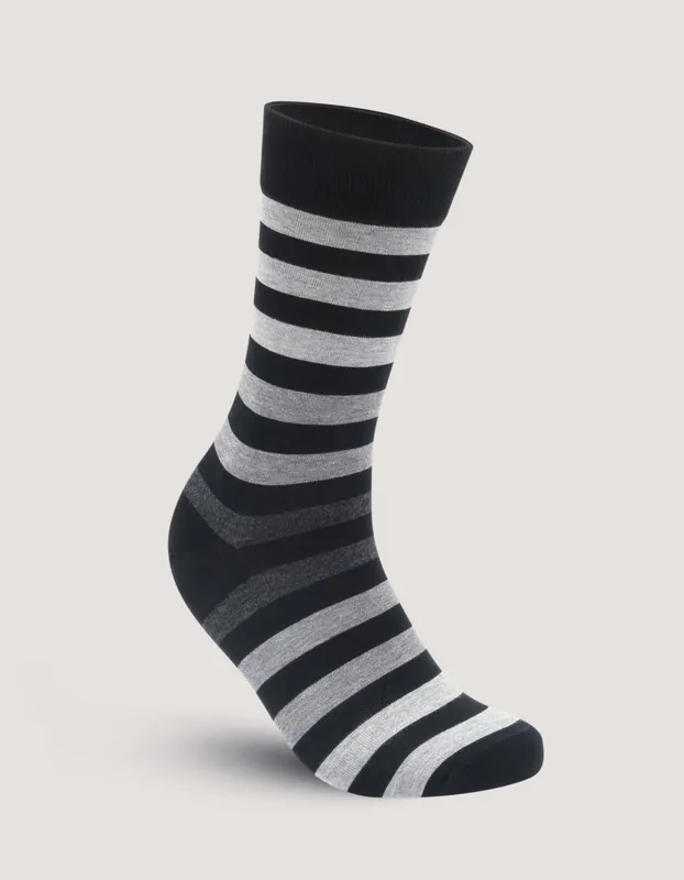 Black Block Stripe Cotton Socks - Brian Oak