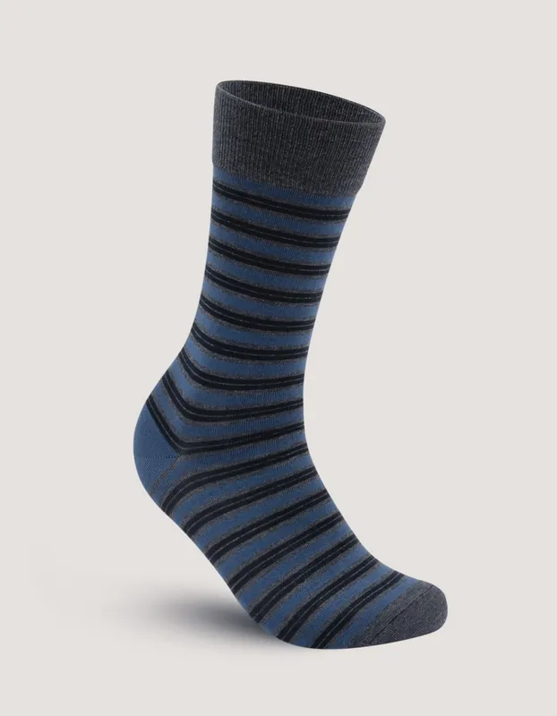 Navy Striped Luxury Cotton Socks - Brian Oak