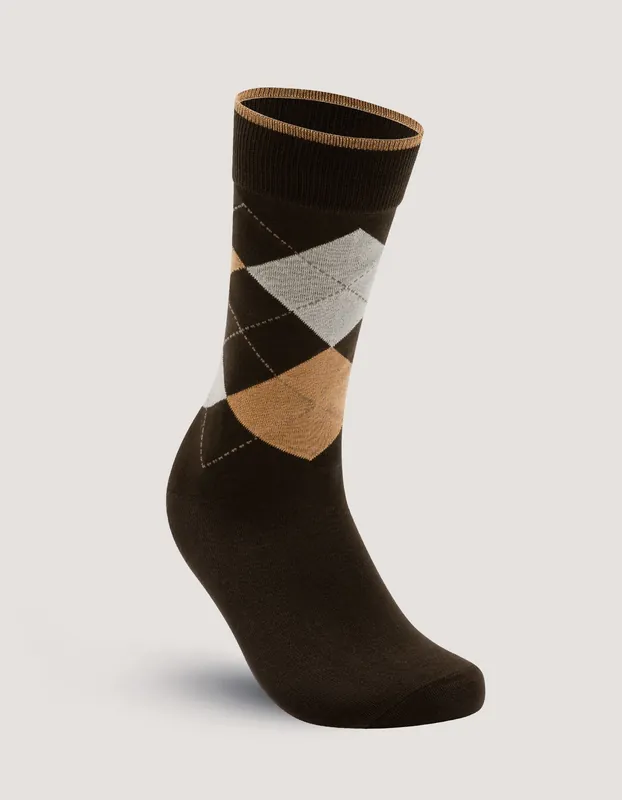Two Tone Bronze Argyle Cotton Socks - Brian Oak