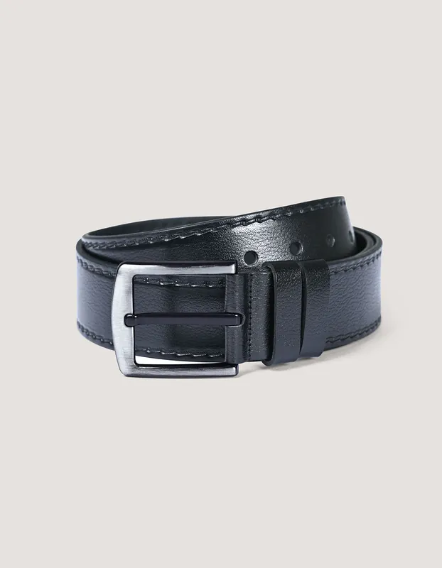 Plain Black Casual Leather Belt - Brian Oak