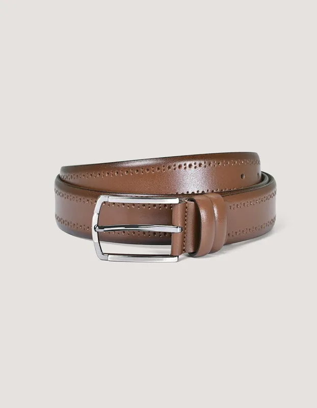 Brown Leather Belt With Texture - Brian Oak