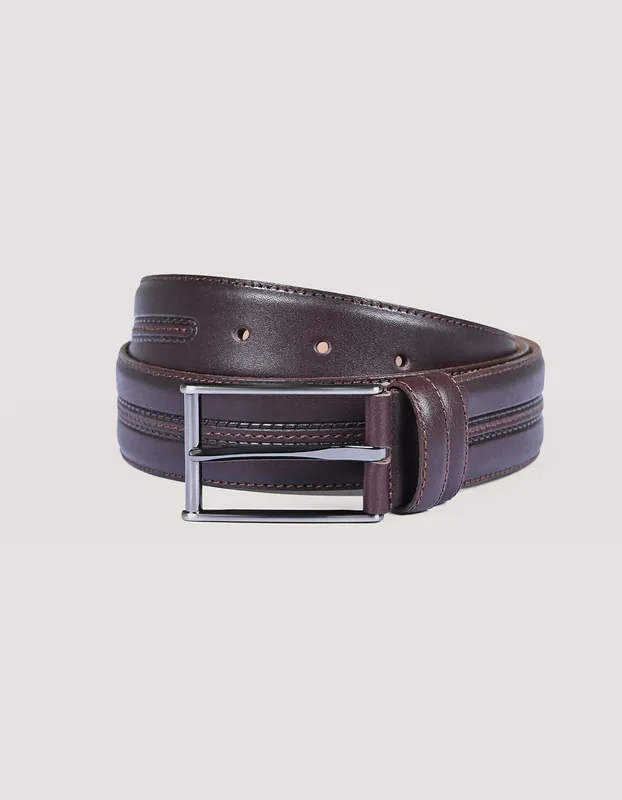Dark Brown Center Stitched Formal Belt - Brian Oak