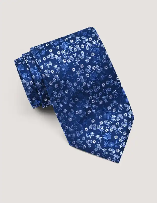Ink Blue Floral Silk Tie - Brian Oak